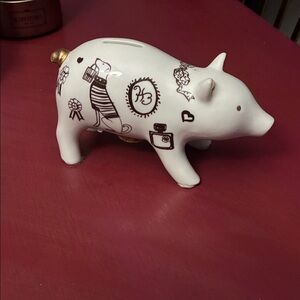 Decorative White Piggy Bank with Gold Accents